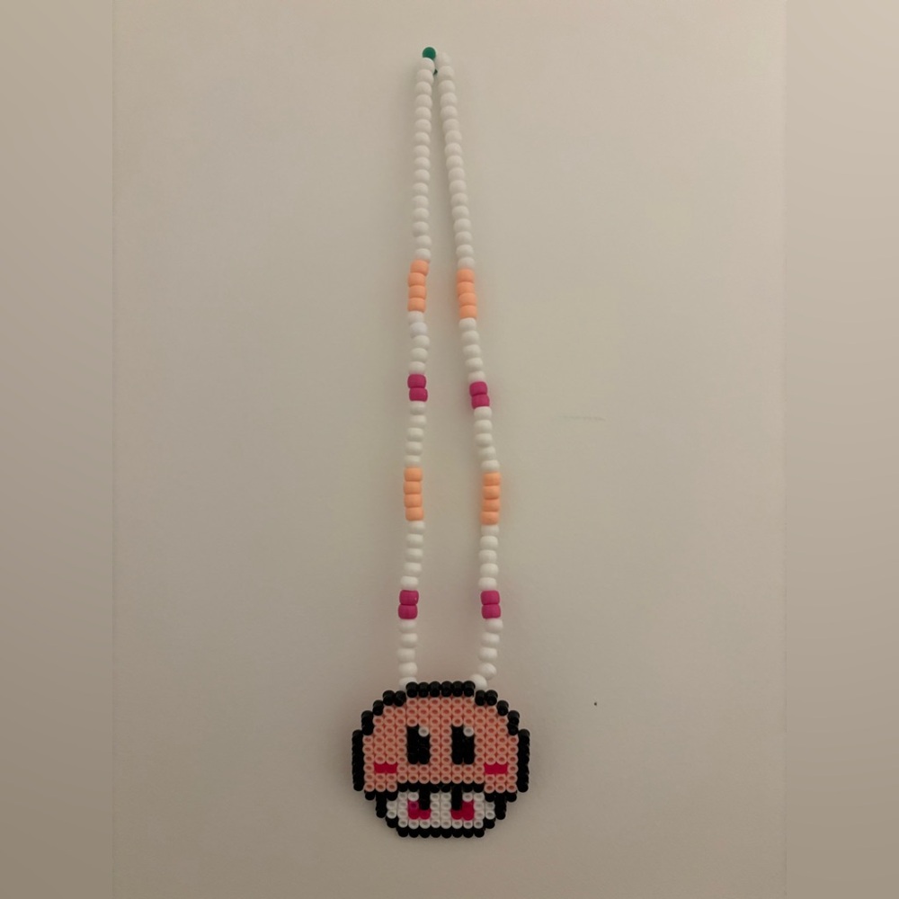 Pink Mario Super Mushroom Perler Necklace! EDM Rave Kandi
